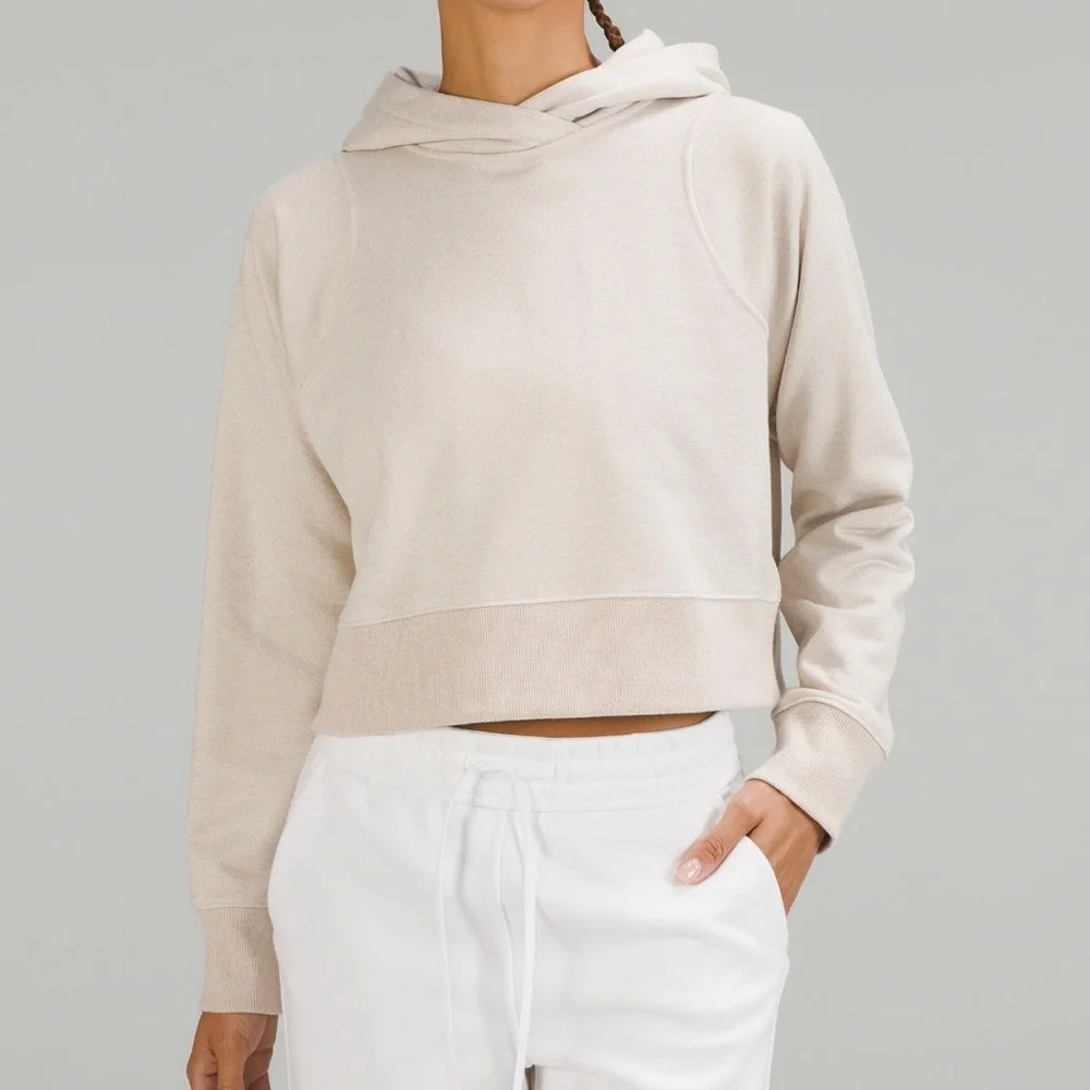 Lululemon Loungeful Hoodie- cropped. Bone/ gold glitter sparkle- EUC